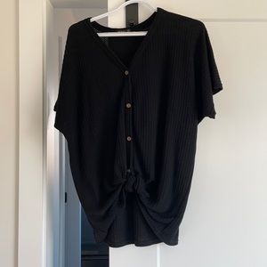 Button front tie shirt-black
